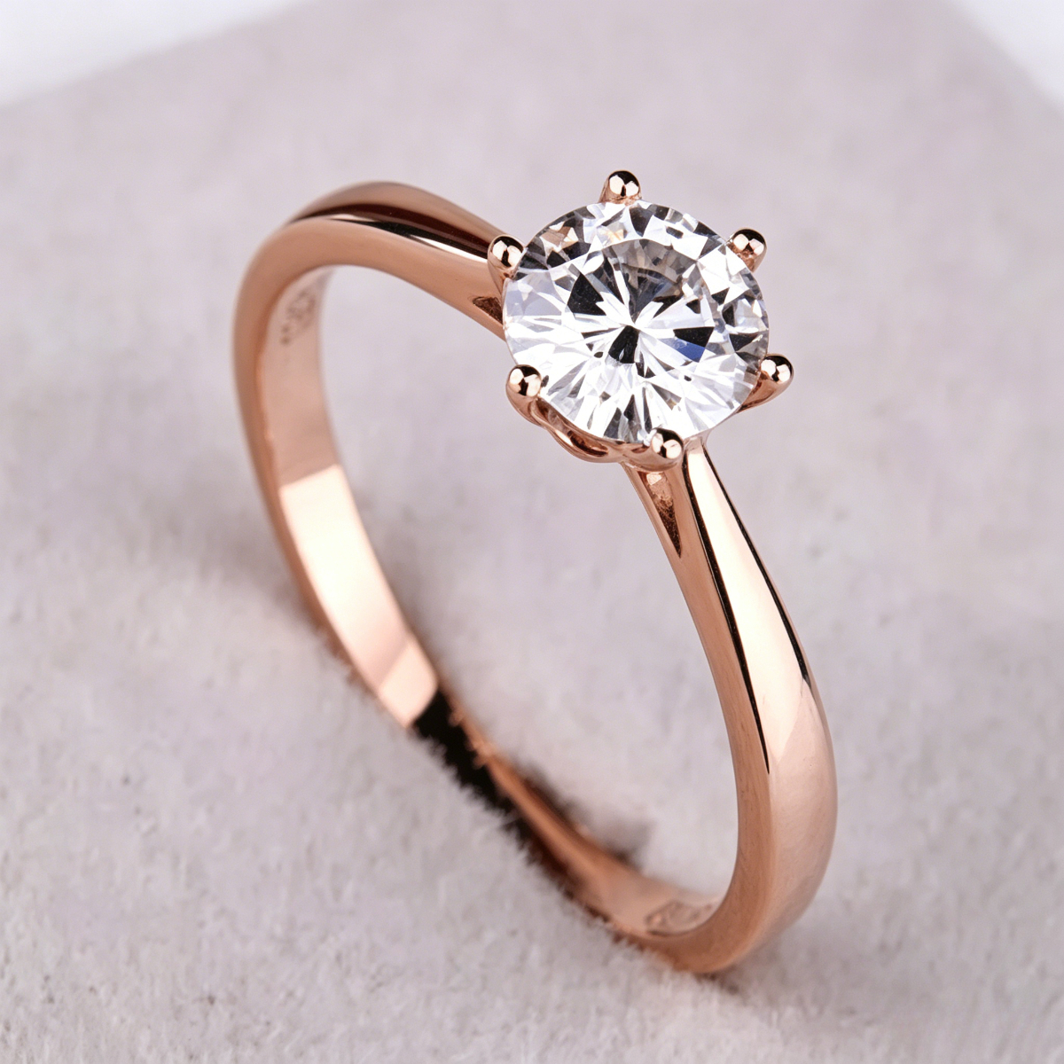 Stylish Moissanite Six-Clawed Rose Golden Ring in 925 Silver